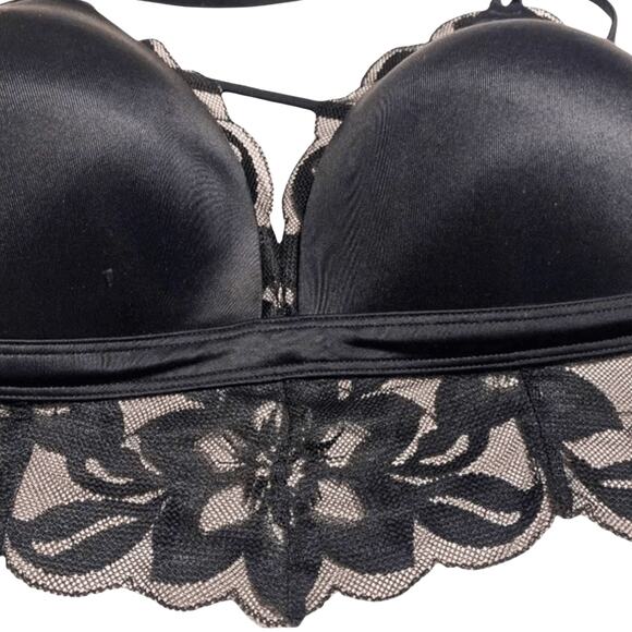 Victoria's Secret Sz Large Bra Black Lace Crossback Push Up Padded Wireless - Picture 2 of 9